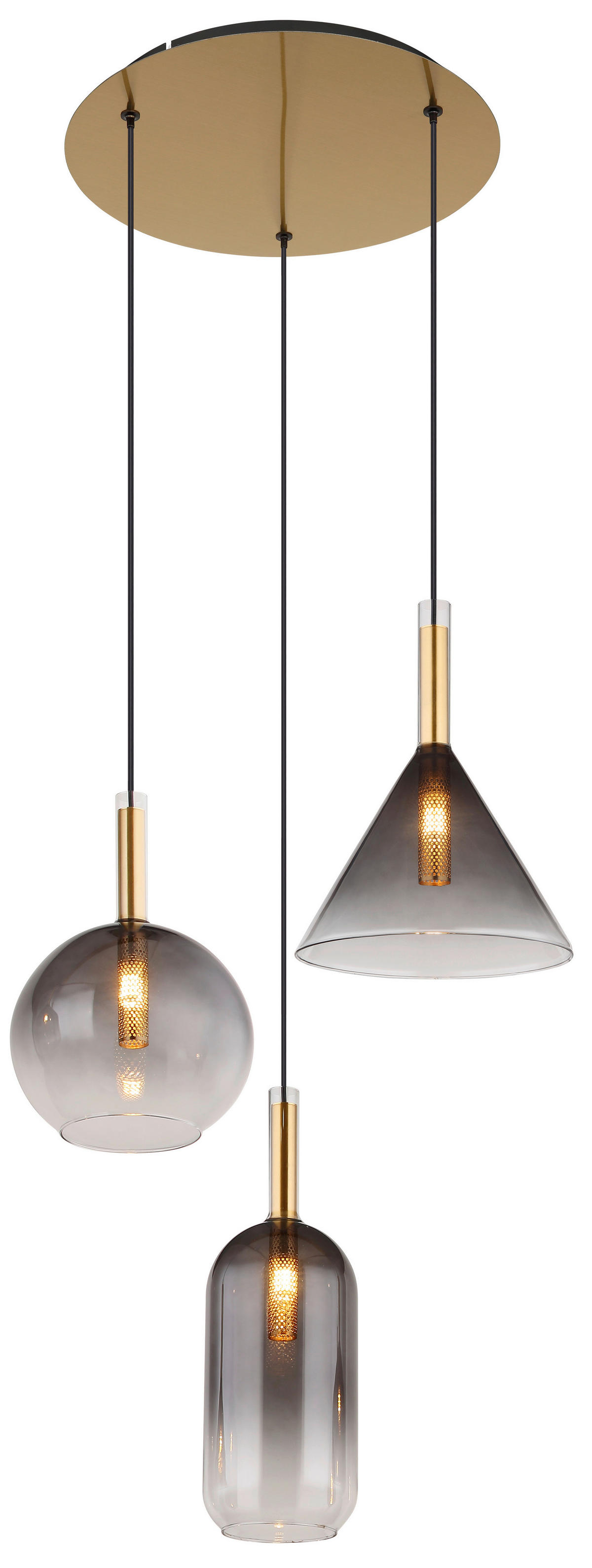 GLOBO Pendelleuchte Rauch messing Glas Metall H/D: ca. 150x43 cm G9 3 Brennstellen ELISABETH - messing/Rauch (43,00/150,00cm) - GLOBO