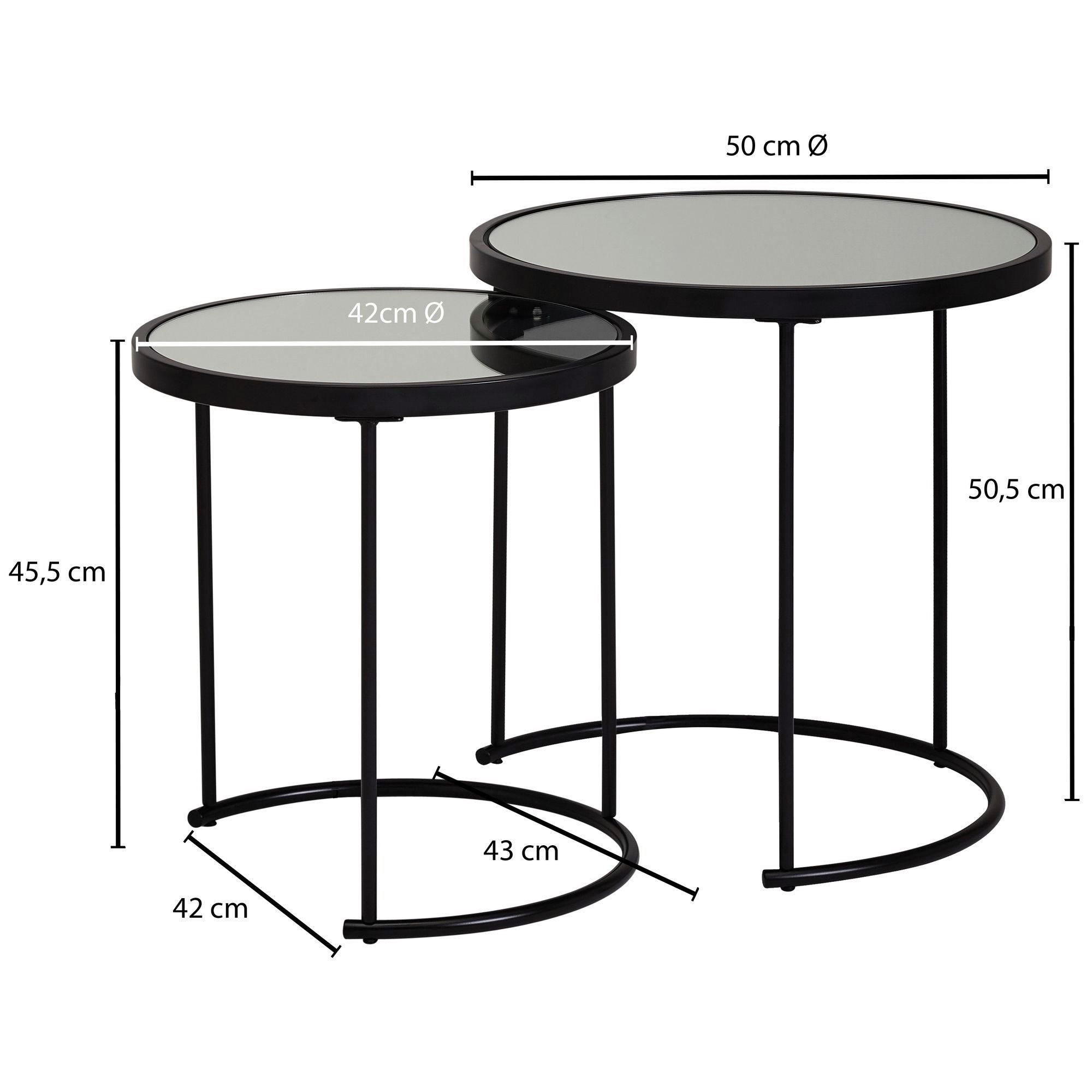Beistelltisch 2er-Set. schwarz lackiert Glas Metall 2er-Set. - schwarz - Wohnling