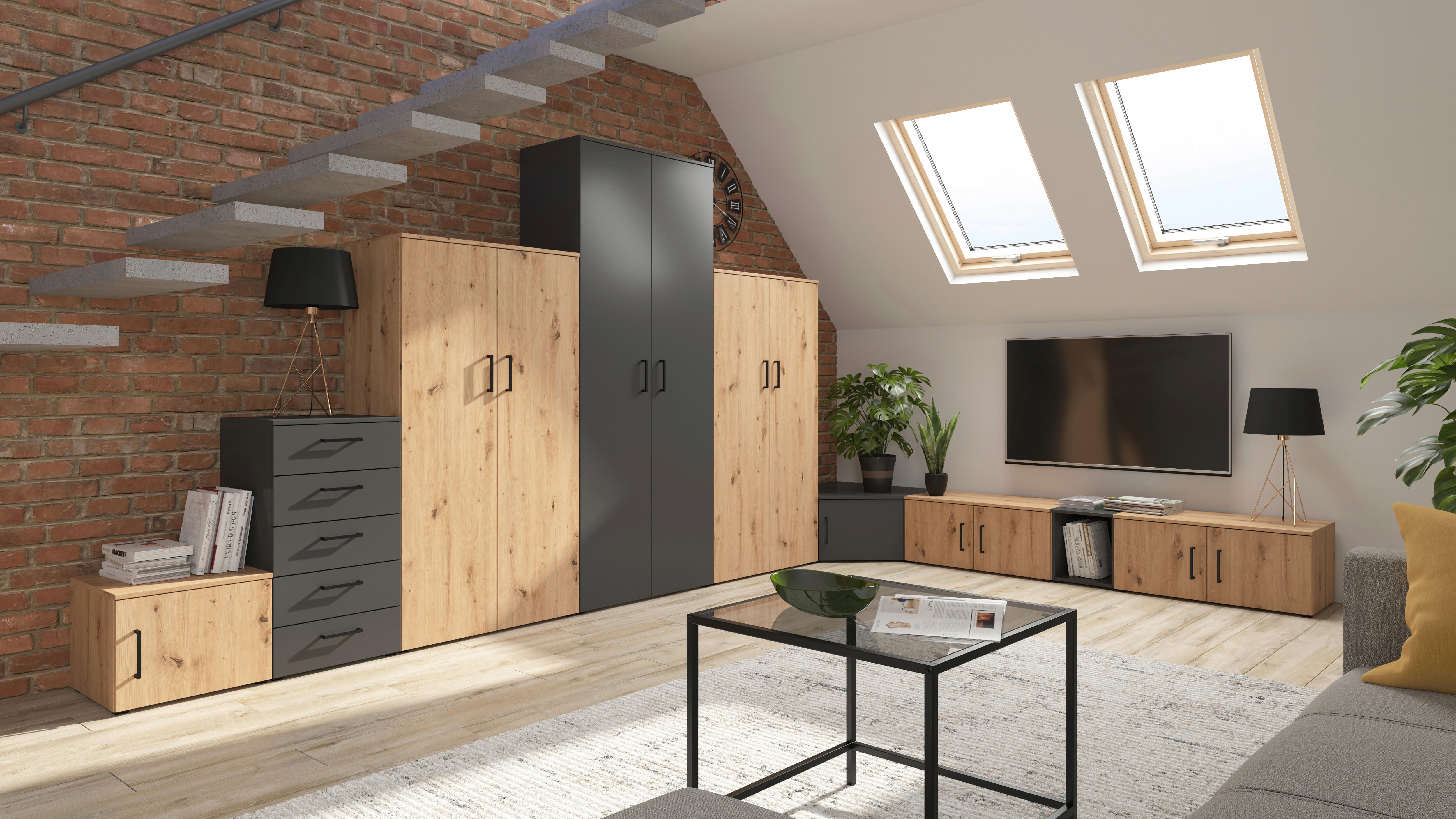 Schrank Multi-Stauraum Typ 16 Beton Optik B/H/T: ca. 45x115x40 cm Multi-Stauraum Typ 16 - Beton (45,00/115,00/40,00cm)