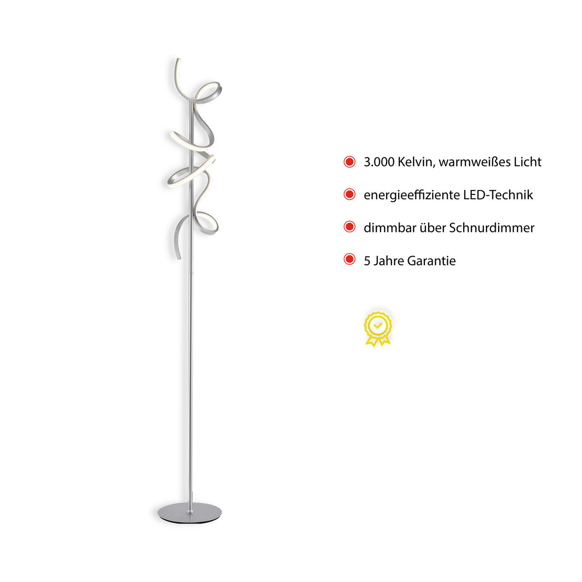 Just Light LED-Stehleuchte CURLS 19031-21 weiß silber Alu B/H: ca. 22x156 cm 2 Brennstellen CURLS - weiß/silber (22,00/156,00cm) - Just Light