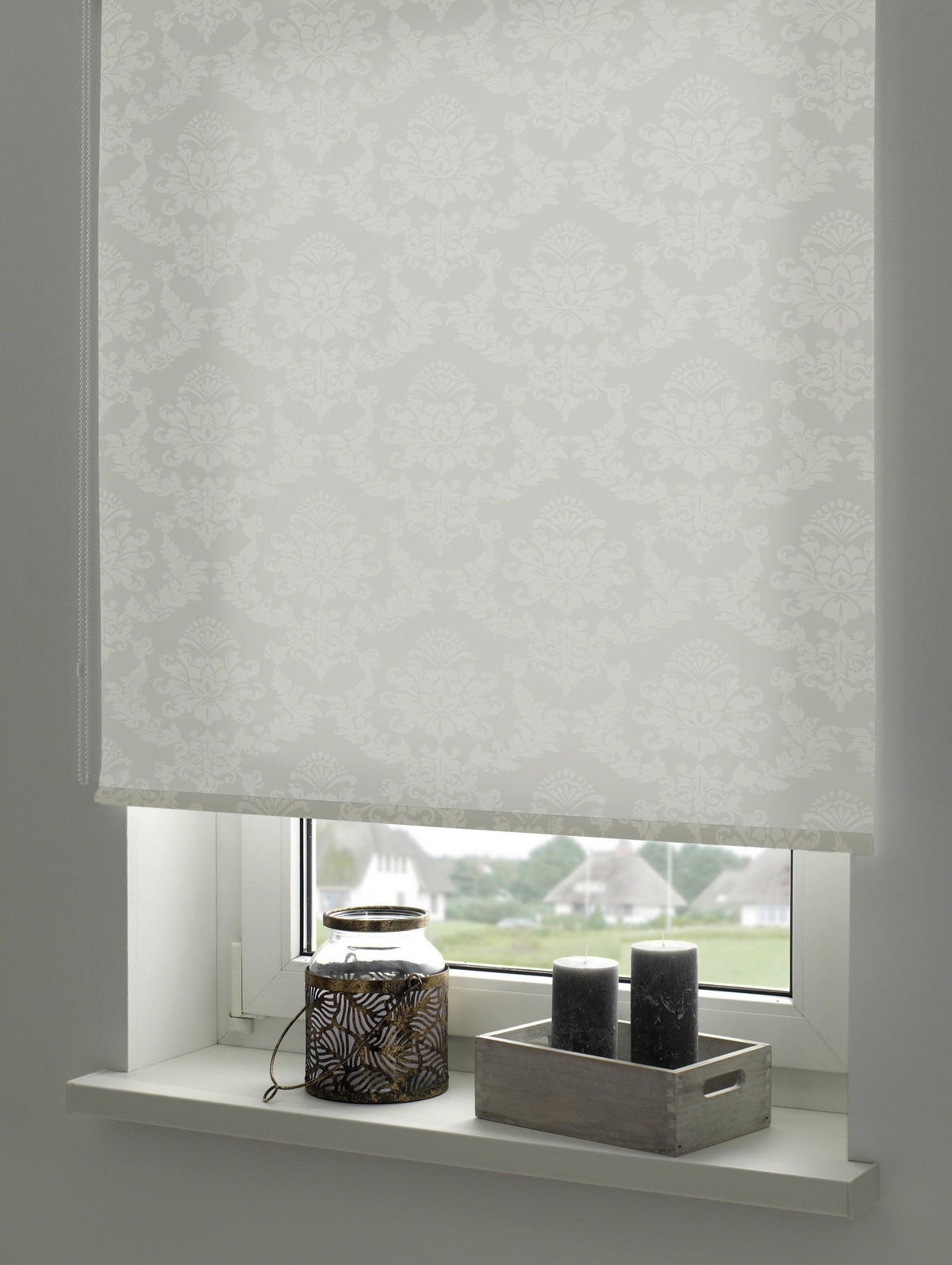 Seitenzugrollo Tageslichtqualität Ornament weiß B/L: ca. 82x175 cm Ornament - weiß (82,00/175,00cm) - Boviva