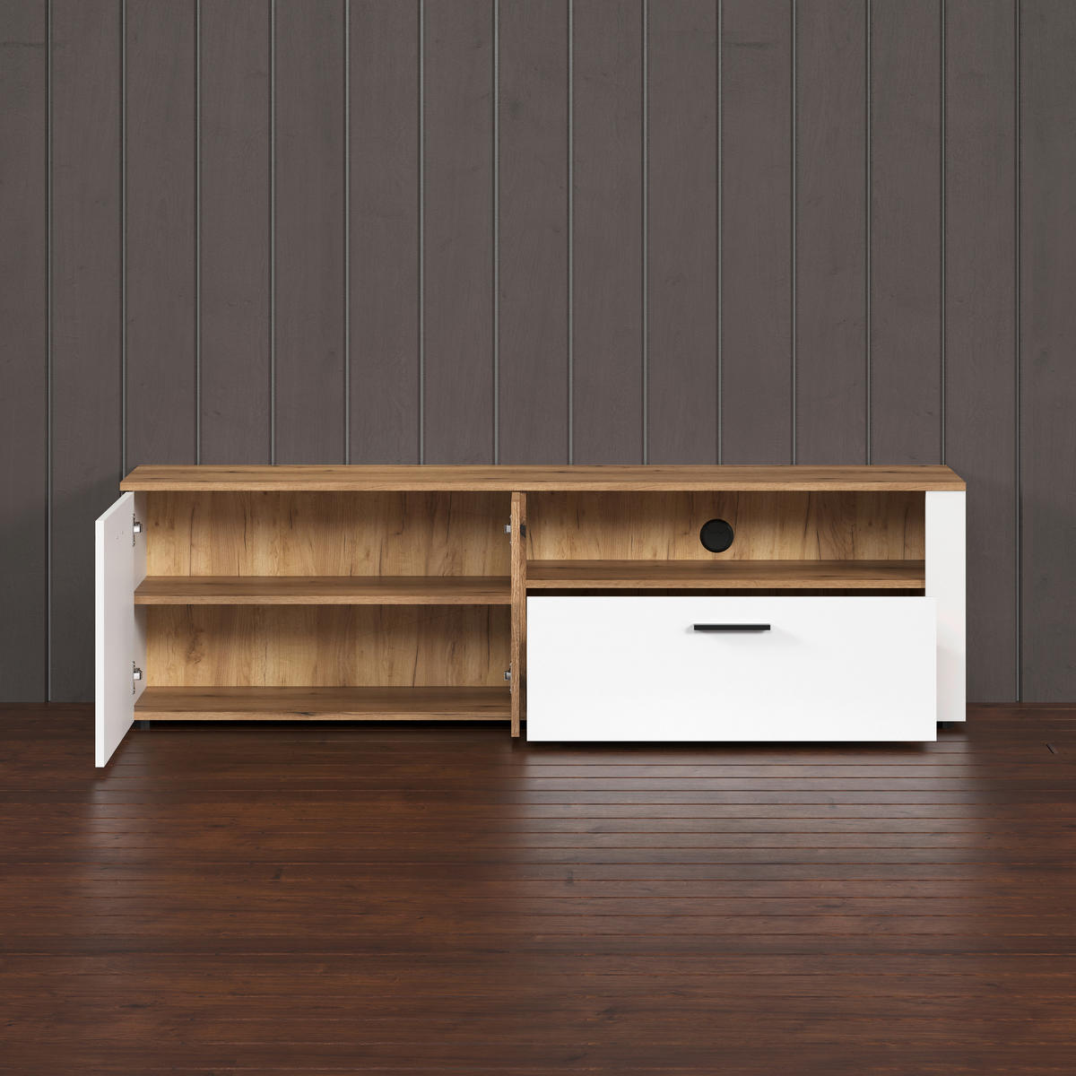 Lowboard Vitoria weiß Eiche Evoke Coast Nachbildung B/H/T: ca. 170x50x42 cm Vitoria - Eiche/weiß (170,00/50,00/42,00cm)