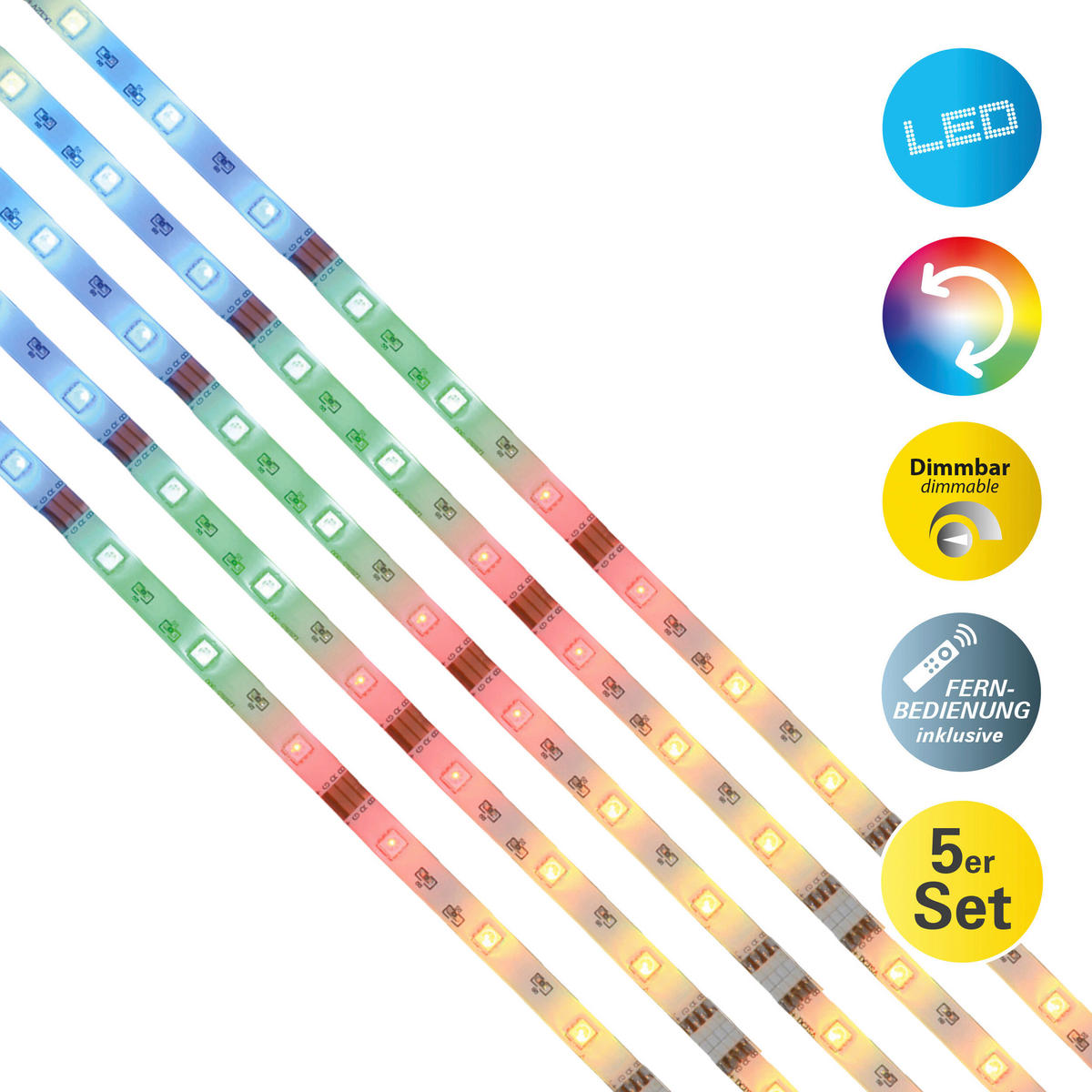 Näve Leuchten LED-Stripe 5122161 multicolor Kunststoff B/H/T: ca. 1x0,2x100 cm 1m RGB LED Stripes 5er-Set - multicolor (1,00/0,20/100,00cm) - Näve Leuchten