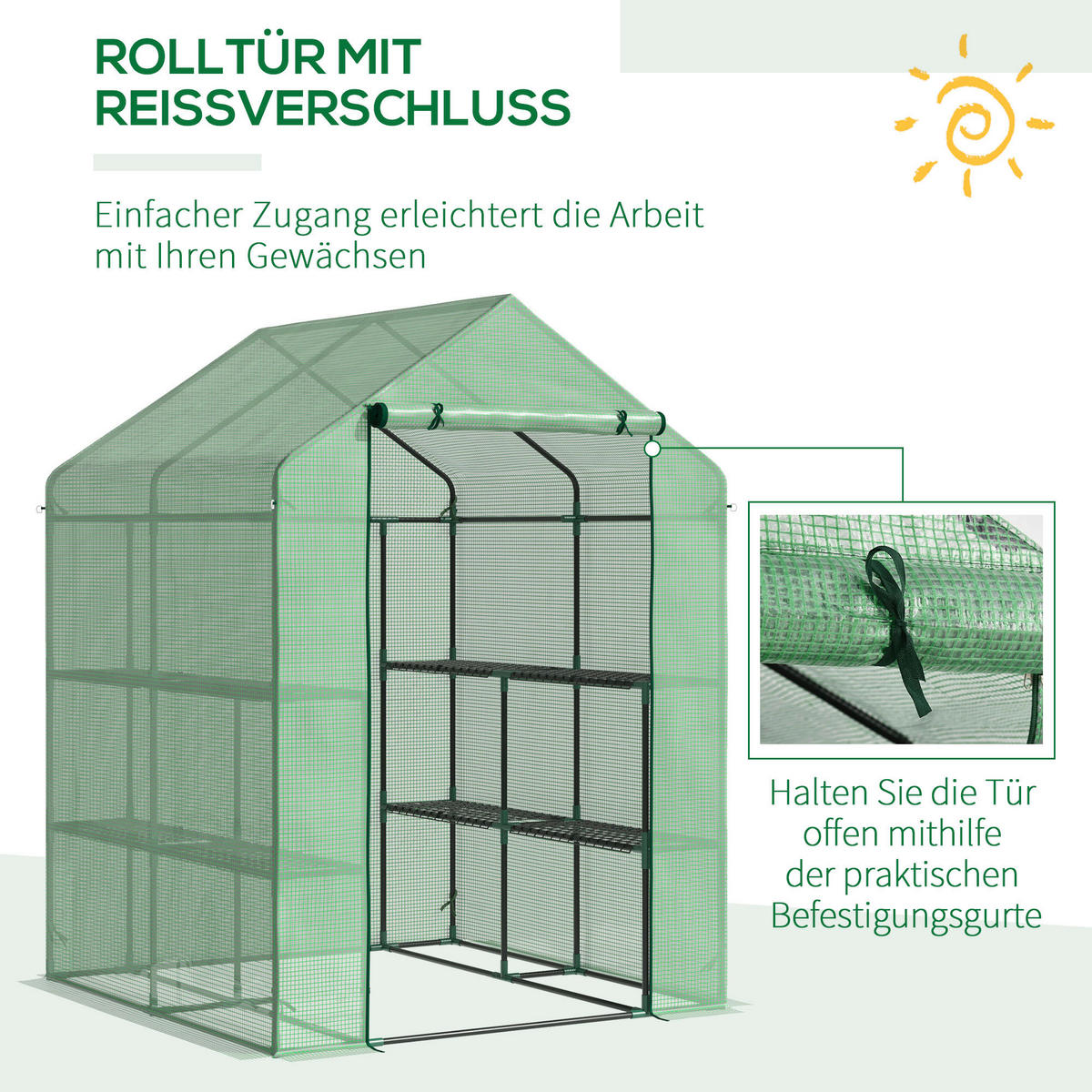 Outsunny Gewächshaus B/H/L: ca. 138x190x143 cm Gewächshaus - grün (143,00/138,00/190,00cm) - Outsunny