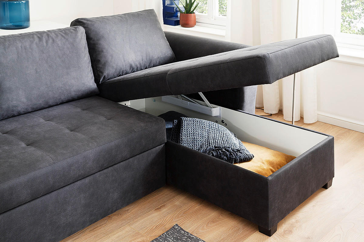 Ecksofa mit Bettfunktion und Bettkasten anthrazit B/H/T: ca. 260x89x155 cm Lasse_2F/REC/BK_Ecksofa - schwarz/anthrazit (260,00/89,00/155,00cm)
