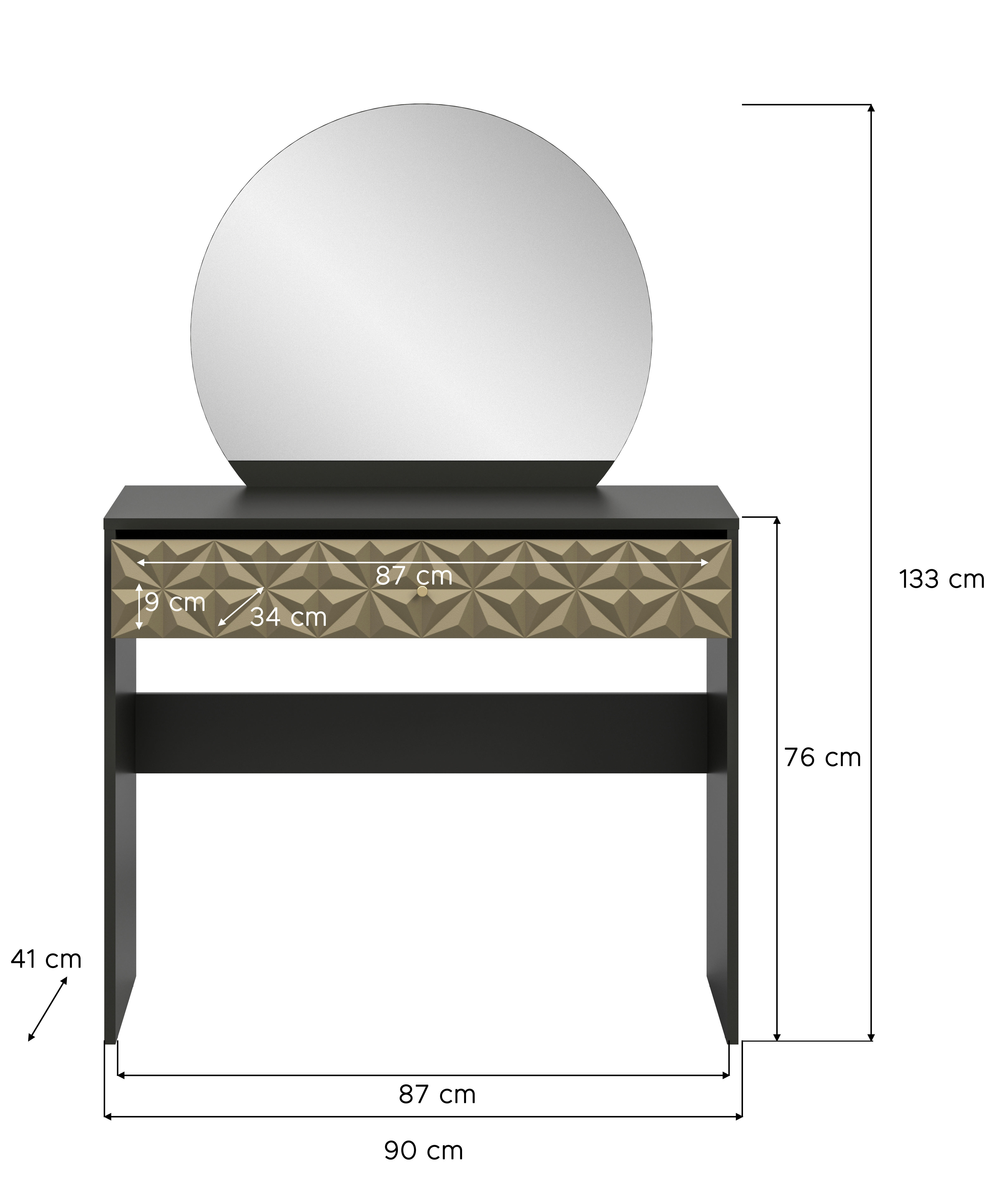 Schminktisch PRISMA schwarz gold Hochglanz Optik B/H/T: ca. 90x133x39 cm PRISMA - gold/schwarz (90,00/133,00/39,00cm) - xonox.home