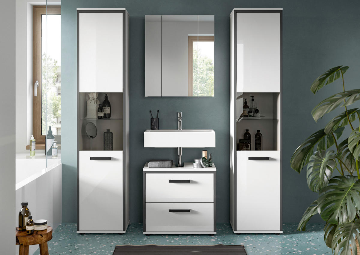 Badblock KOJAK weiß Hochglanz anthrazit grau B/H/T: ca. 171x188x37 cm KOJAK - weiß/anthrazit (171,00/188,00/37,00cm) - xonox.home