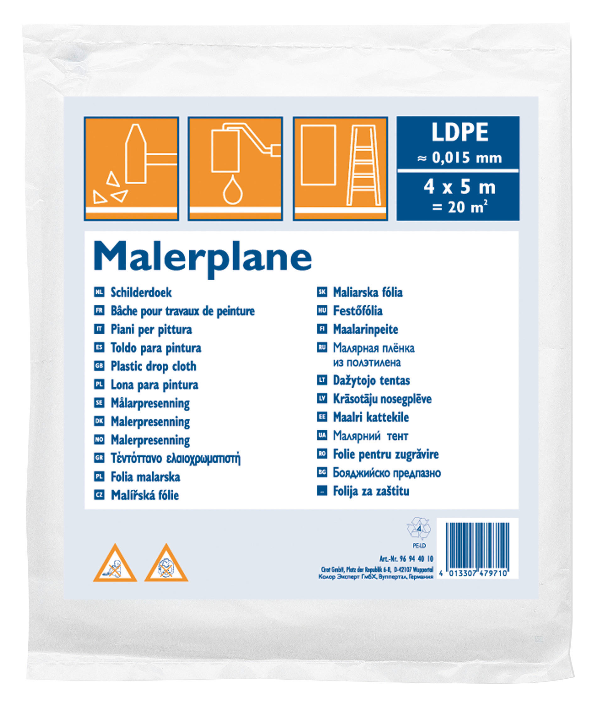 Abdeckplane B/L: ca. 400x500 cm Malerplane LDPE 15my 20qm - (400,00/500,00cm) - easypro.