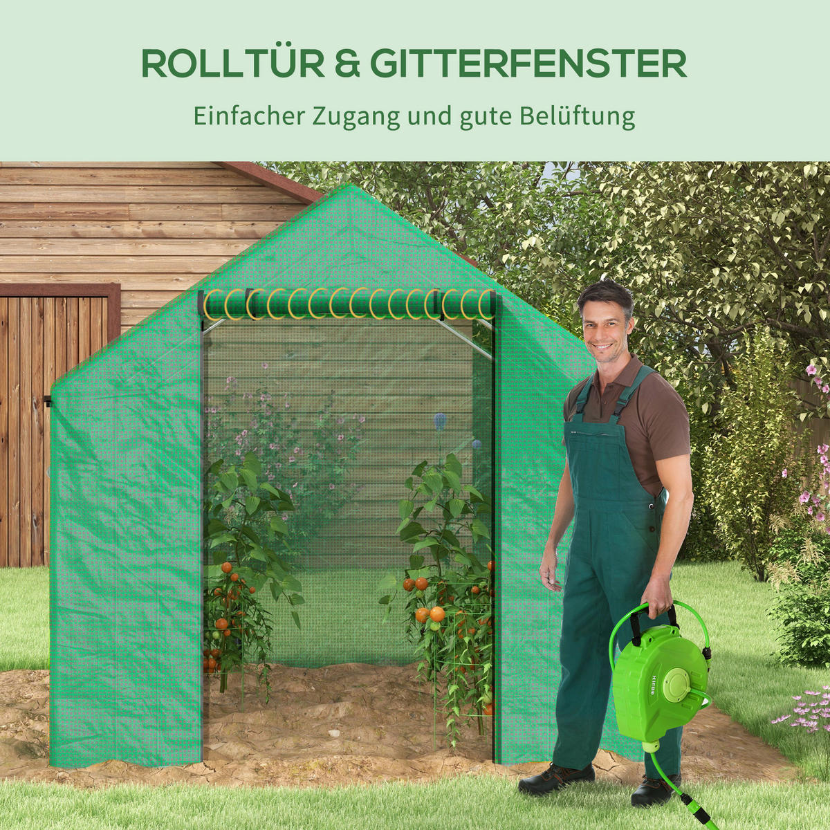Outsunny Gewächshaus B/H/L: ca. 300x200x200 cm Foliengewächshaus - grün (200,00/300,00/200,00cm) - Outsunny