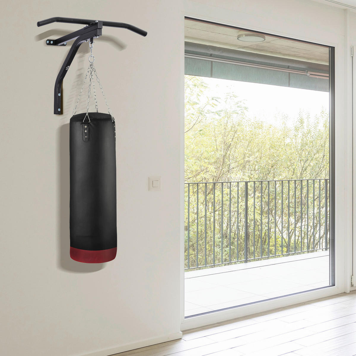 HOMCOM Fitness-Zubehör schwarz Edelstahl B/H/L: ca. 47x93x51 cm Boxsackhalterung - schwarz (51,00/47,00/93,00cm) - HOMCOM
