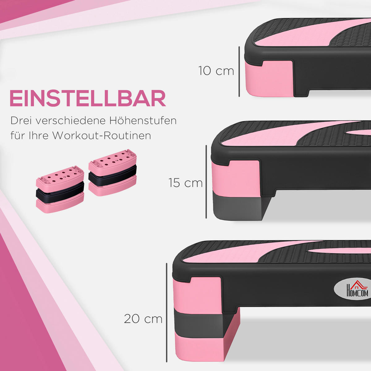 HOMCOM Steppbrett rosa Kunststoff B/H/L: ca. 31x20x80 cm Steppbrett - schwarz/rosa (80,00/31,00/20,00cm) - HOMCOM