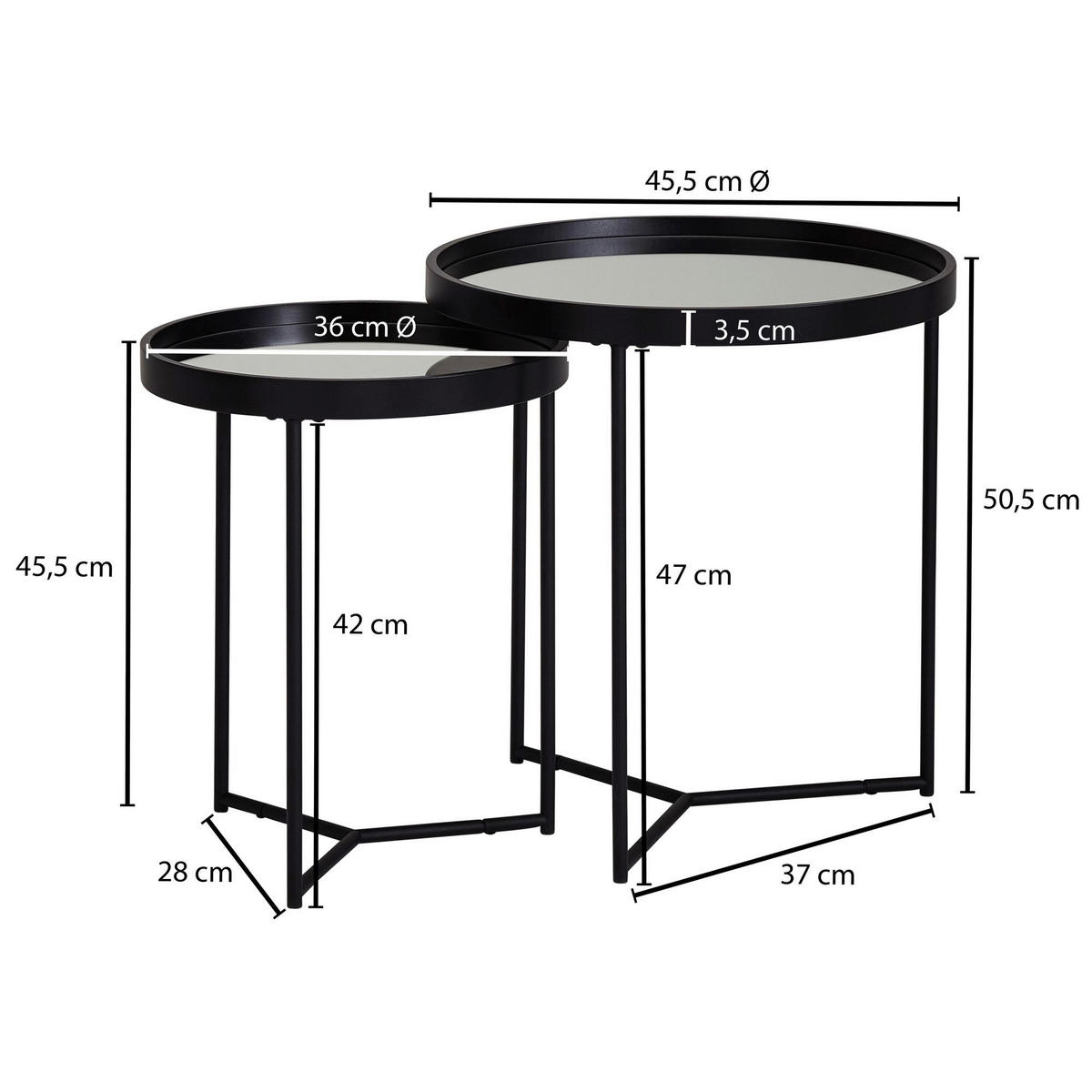 Beistelltisch 2er-Set schwarz 2er-Set - schwarz - Wohnling