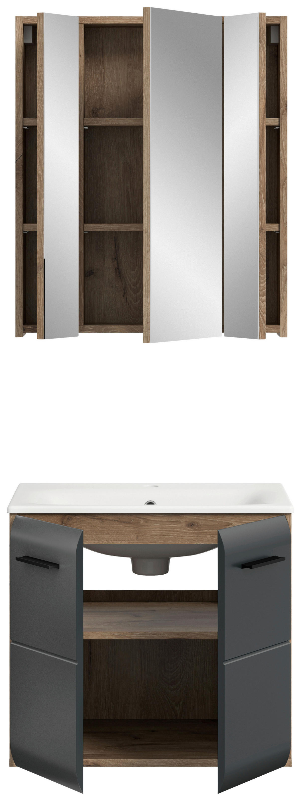 Badezimmer-Set Ice Nox Oak Nachbildung schwarz matt B/H/T: ca. 60x185x46 cm Ice - schwarz (60,00/185,00/46,00cm) - xonox.home