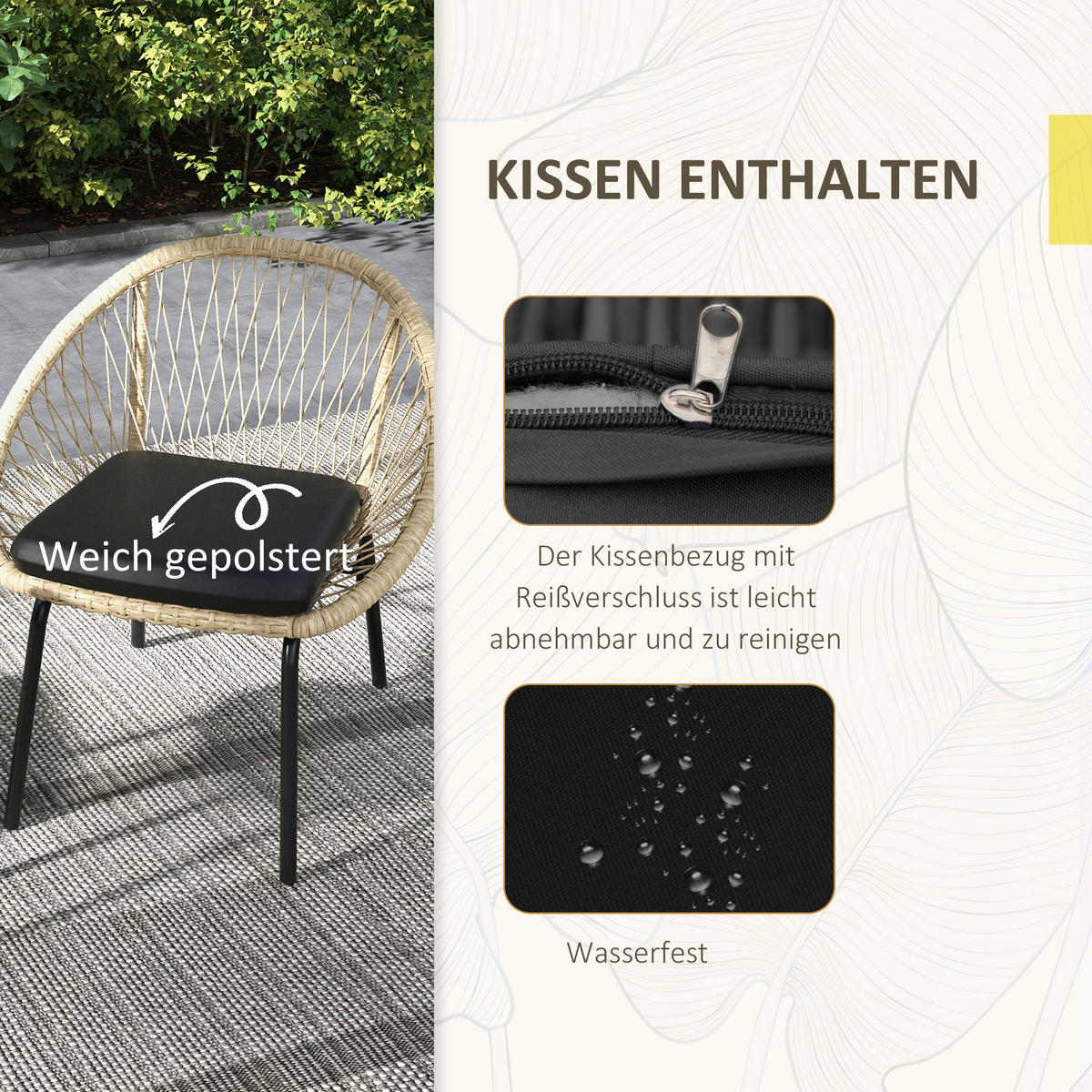 Outsunny Sitzgruppe gelb Polyester B/H/L: ca. 63x70x73 cm Gartenmöbel_Set - gelb (73,00/63,00/70,00cm) - Outsunny