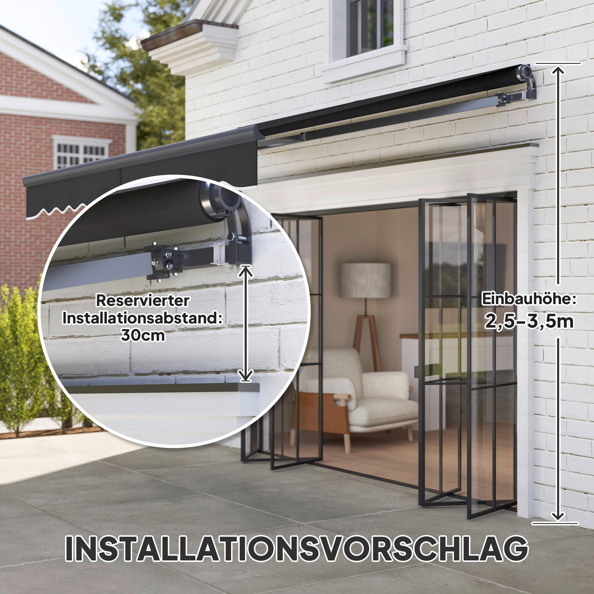 Markise dunkelgrau B/H/L: ca. 250x150x296 cm Markise - dunkelgrau (296,00/250,00/150,00cm) - Outsunny