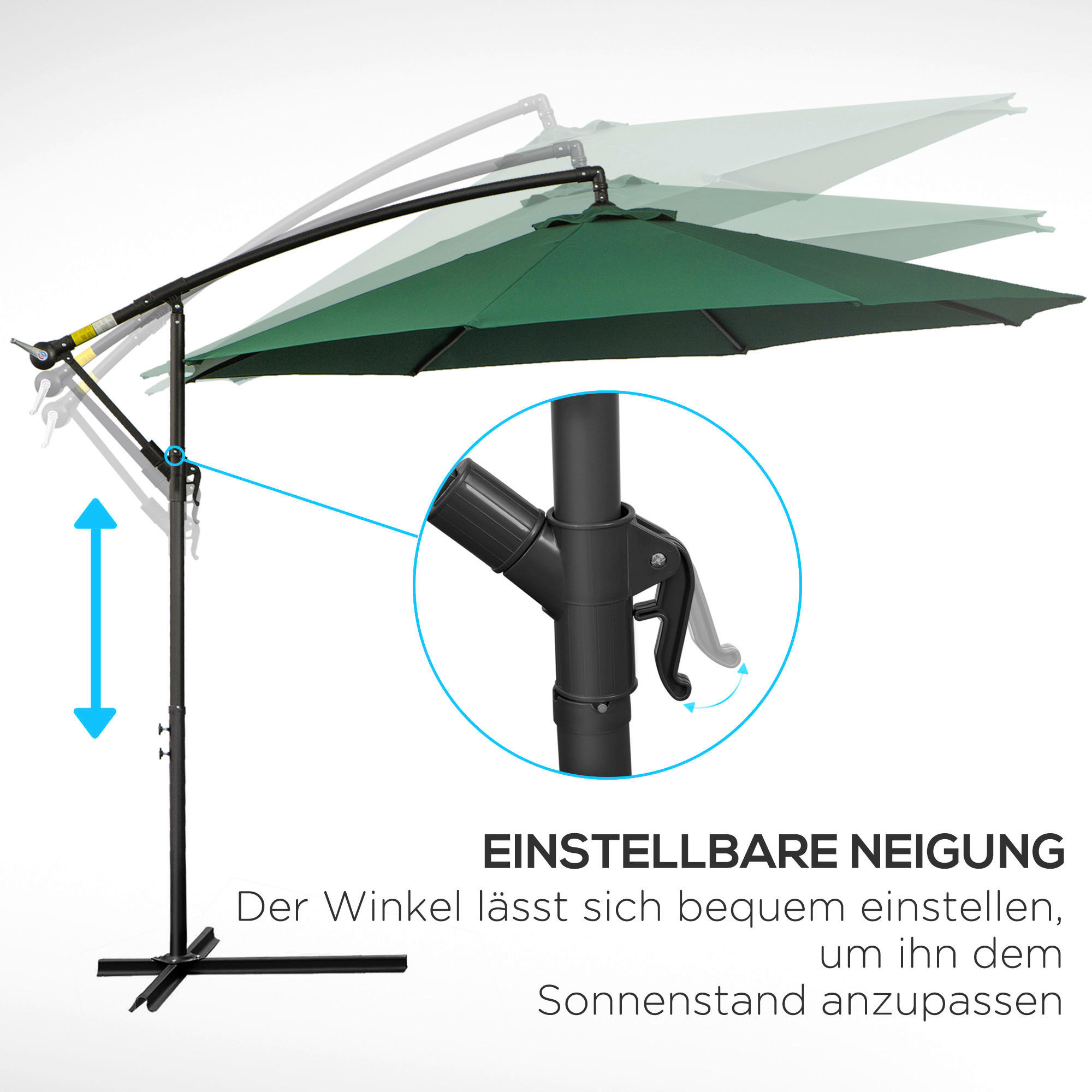 Outsunny Ampelschirm grün Stahl H/D: ca. 245x295 cm Ampelschirm - grün (295,00/245,00cm) - Outsunny