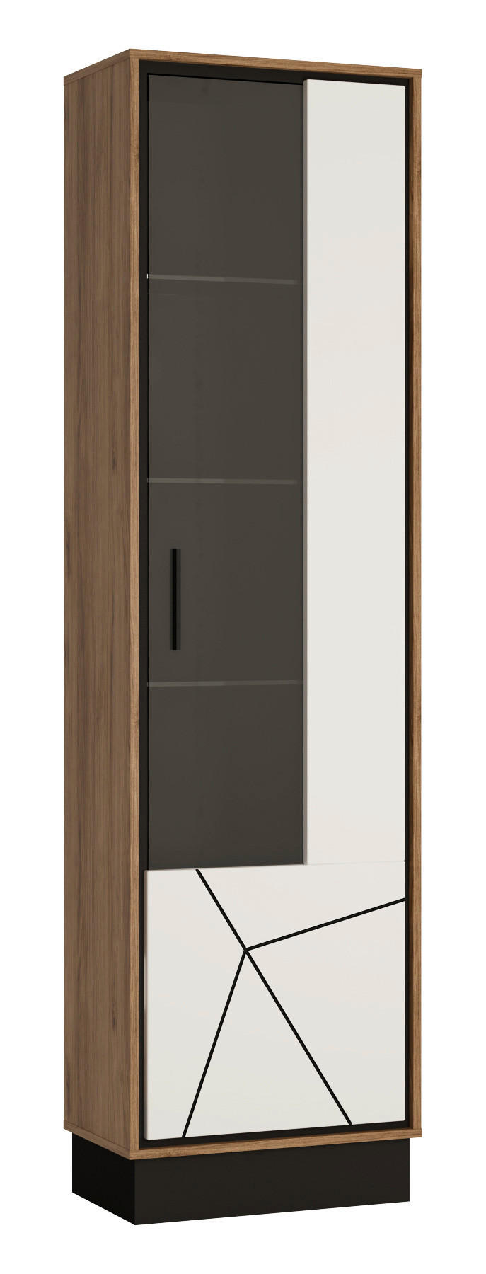 Standvitrine Brolo Eiche Cartania Nachbildung weiß Hochglanz schwarz B/H/T: ca. 57x209x37 cm Brolo - Eiche/weiß (57,00/209,00/37,00cm)