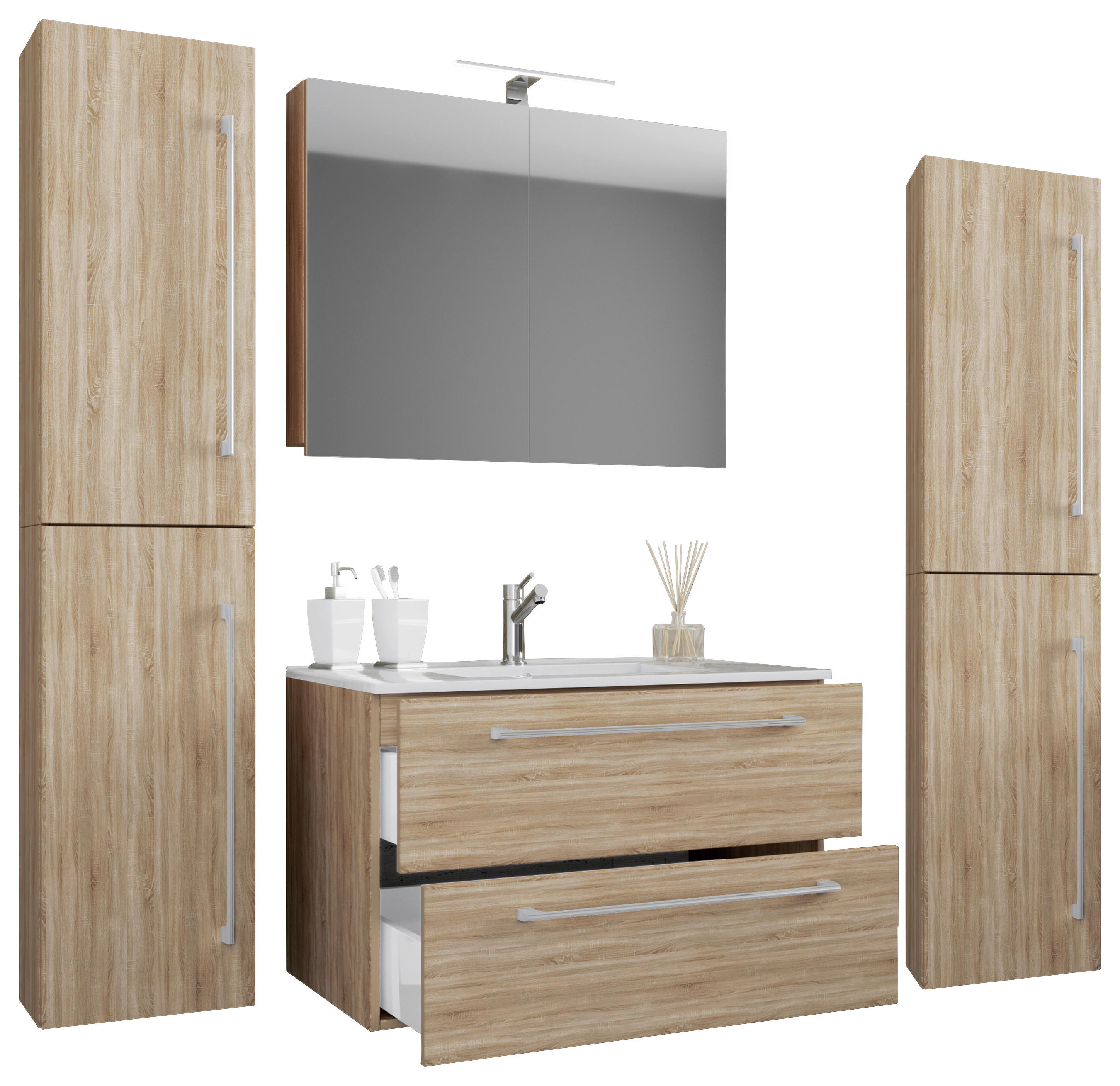 Waschplatz 5tlg-Badinos Eiche Sonoma Nachbildung B/H/T: ca. 60x50x46 cm 5tlg-Badinos - Eiche (60,00/50,00/46,00cm) - VCM Möbel