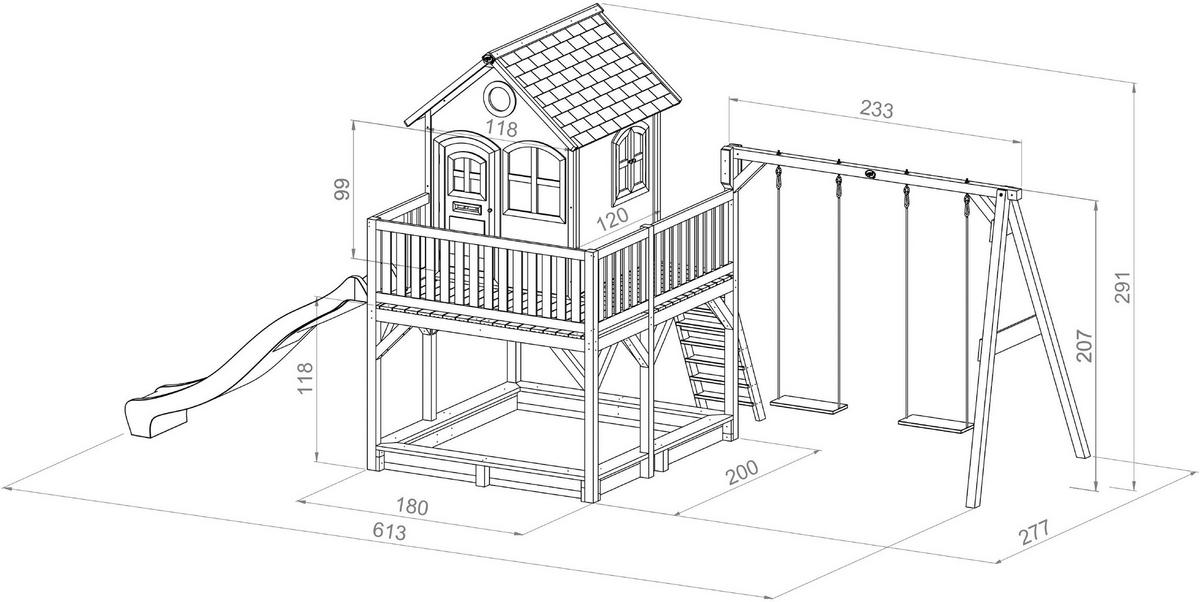 AXI Spielhaus Liam braun B/H/L: ca. 613x291x277 cm Liam - braun/grün (277,00/613,00/291,00cm) - AXI