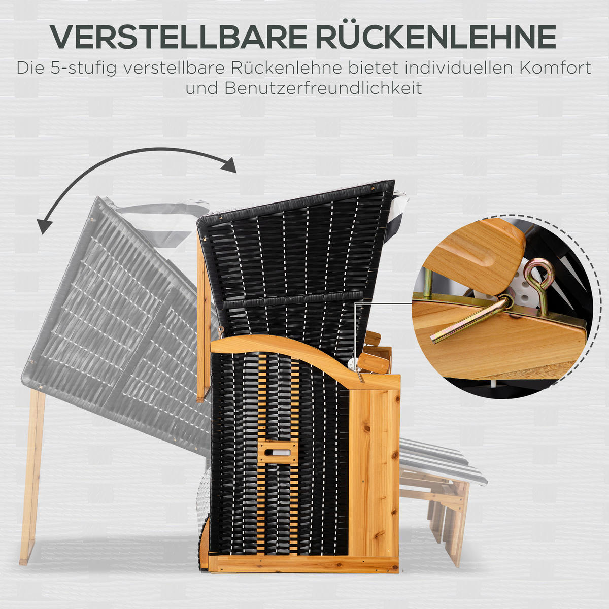 Outsunny Strandkorb grau Polypropylen B/H/L: ca. 79x118x160 cm Strandkorb - weiß/grau (160,00/79,00/118,00cm) - Outsunny