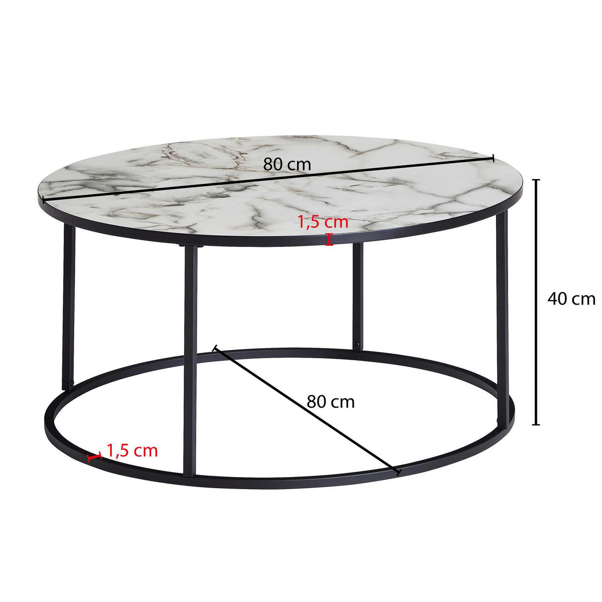 Couchtisch weiß Marmor Optik schwarz pulverbeschichtet B/H/T: ca. 80x40x80 cm Couchtisch - weiß/schwarz (80,00/40,00/80,00cm) - Wohnling