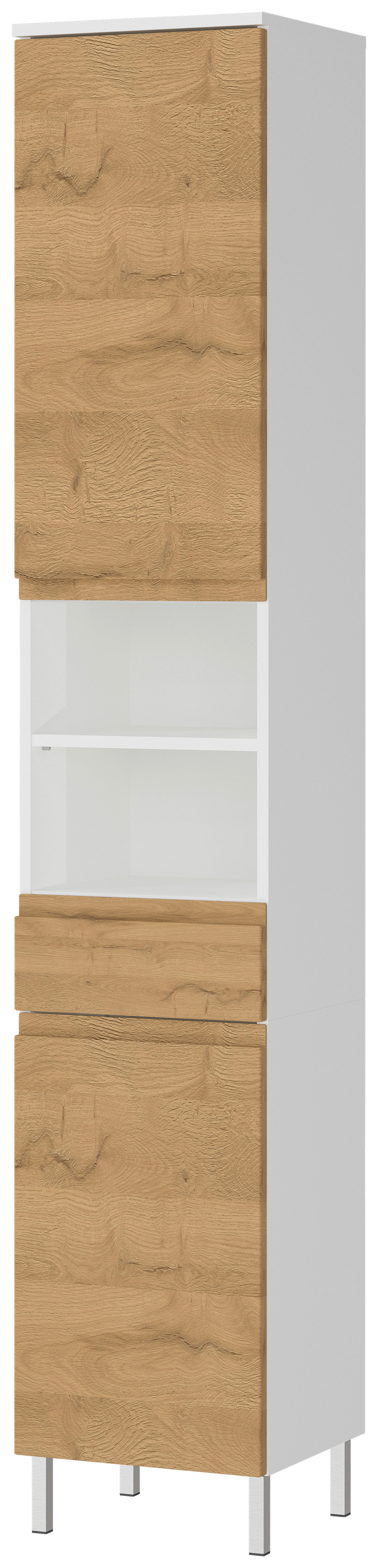 Hochschrank 4334-559 weiß Eiche Grand-Son Nachbildung B/H/T: ca. 34x190x34 cm 4334-559 - Eiche/weiß (34,00/190,00/34,00cm) - Germania