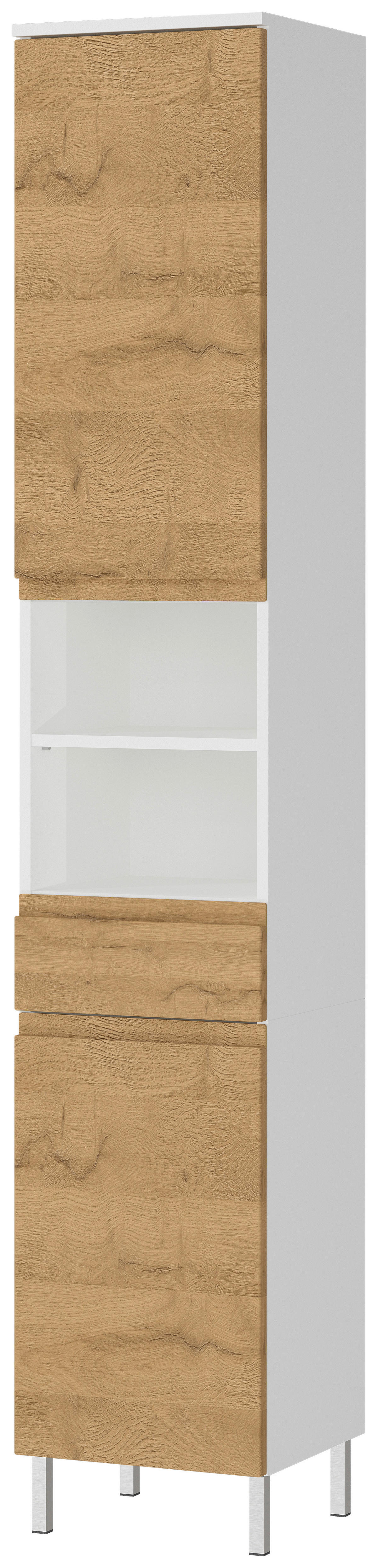 Hochschrank 4334-559 weiß Eiche Grand-Son Nachbildung B/H/T: ca. 34x190x34 cm 4334-559 - Eiche/weiß (34,00/190,00/34,00cm) - Germania