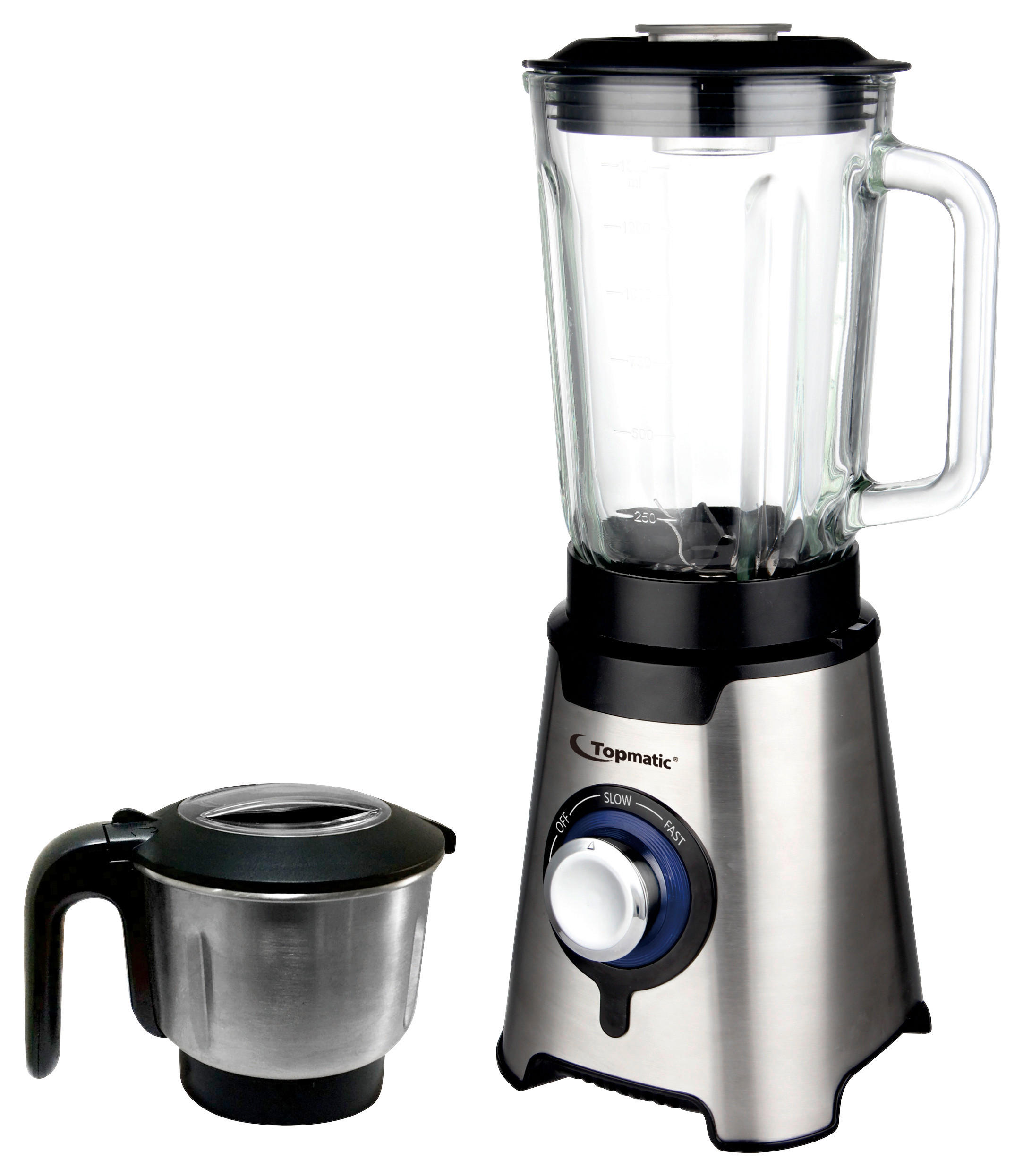 Topmatic Standmixer SME-600.3SG stahlfarbig Kunststoff Glas Standmixer+Zerkleinerer_2in1 - stahlfarbig (1,50l) - Topmatic