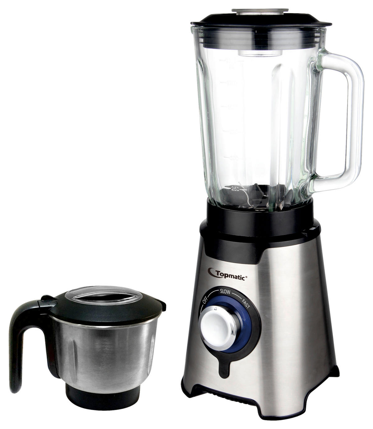 Topmatic Standmixer SME-600.3SG stahlfarbig Kunststoff Glas Standmixer+Zerkleinerer_2in1 - stahlfarbig (1,50l) - Topmatic