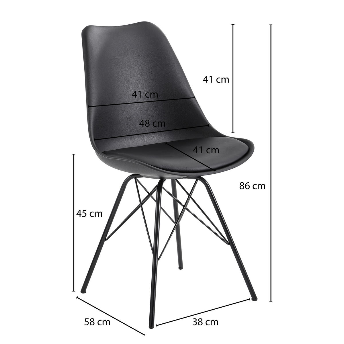 Stuhl 2er.-Set. schwarz Kunstleder Eisen B/H/T: ca. 58x86x48 cm 2er.-Set. - schwarz (58,00/86,00/48,00cm) - Wohnling