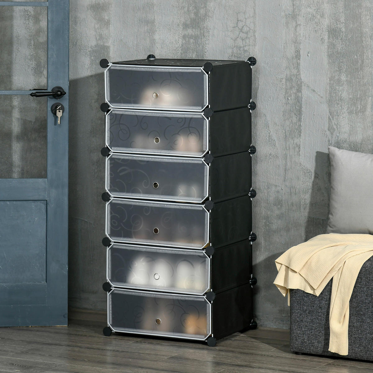 HOMCOM Schuhregal schwarz Polypropylen B/H/L: ca. 36,5x49x108 cm Schuhregal - weiß/schwarz (108,00/36,50/49,00cm) - HOMCOM
