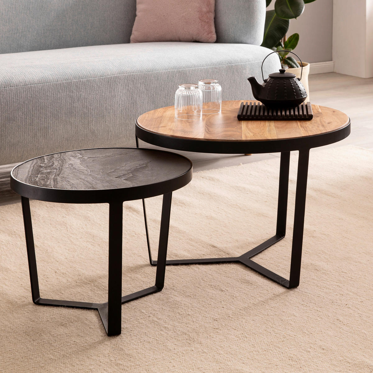 Couchtisch 2er.-Set.  B/H/T: ca. 60x40x60 cm 2er.-Set. - (60,00/40,00/60,00cm) - Wohnling