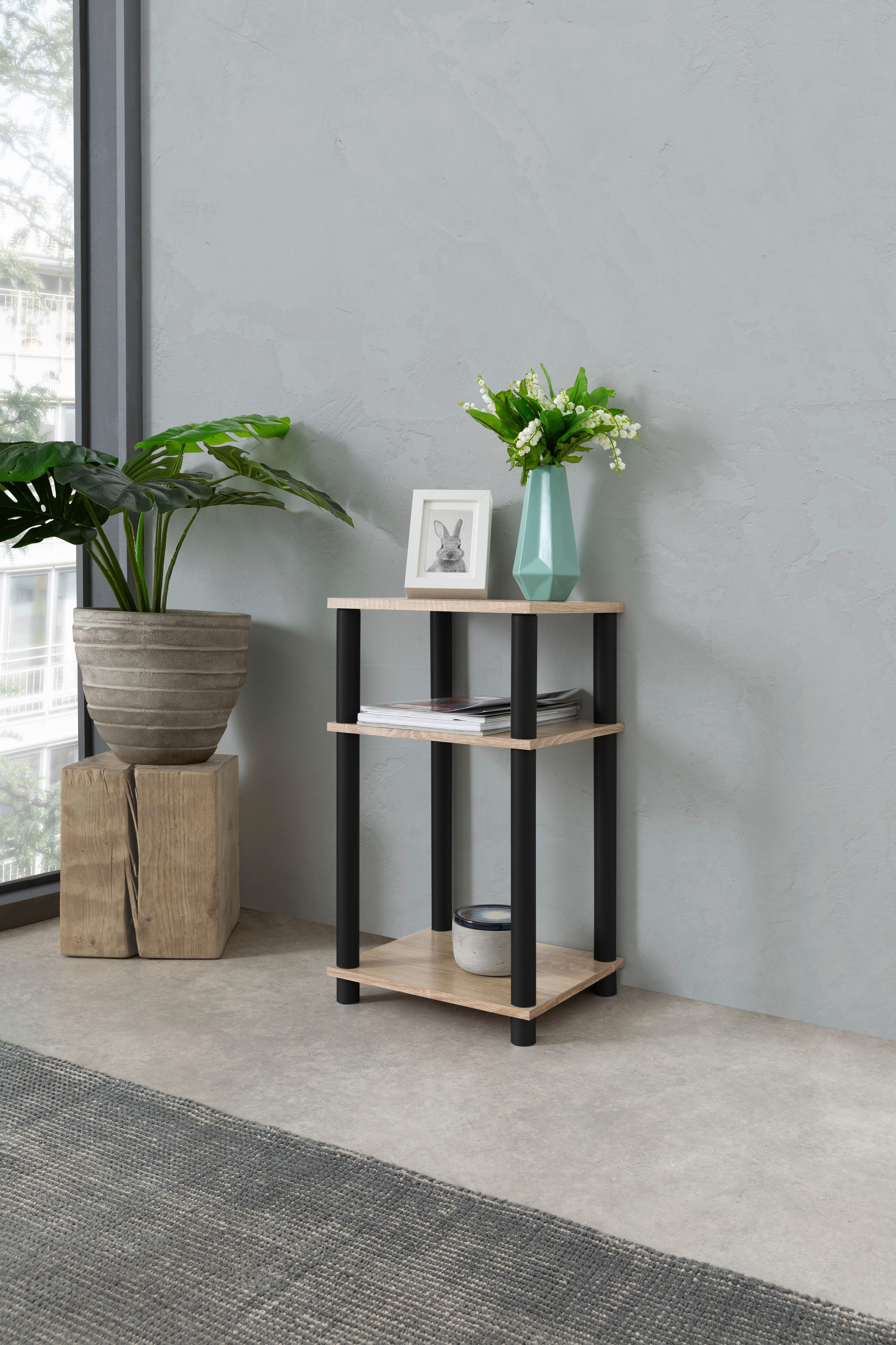 Beistelltisch Tubi Eiche Sonoma Nachbildung schwarz B/H/T: ca. 34x58x29 cm Tubi - Eiche/schwarz (34,00/58,00/29,00cm)