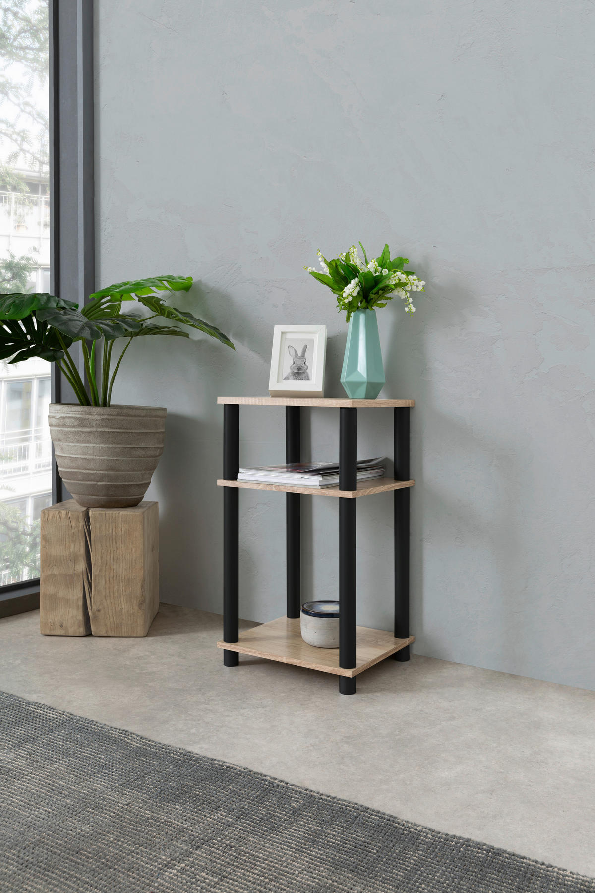 Beistelltisch Tubi Eiche Sonoma Nachbildung schwarz B/H/T: ca. 34x58x29 cm Tubi - Eiche/schwarz (34,00/58,00/29,00cm)