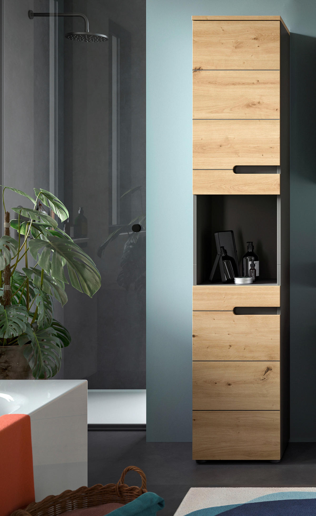 Hochschrank Canu Basalt Eiche Artisan Nachbildung B/H/T: ca. 38x193x34 cm Canu - Eiche/Basalt (38,00/193,00/34,00cm) - xonox.home