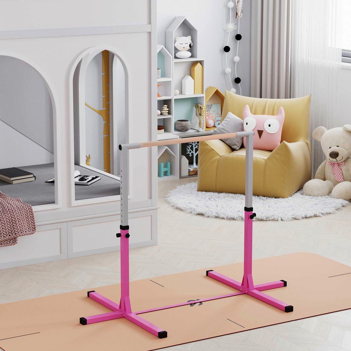 HOMCOM Kinder-Gymnastikstange B/H/L: ca. 121x150x194 cm Kinder-Gymnastikstange - rosa (194,00/121,00/150,00cm) - HOMCOM