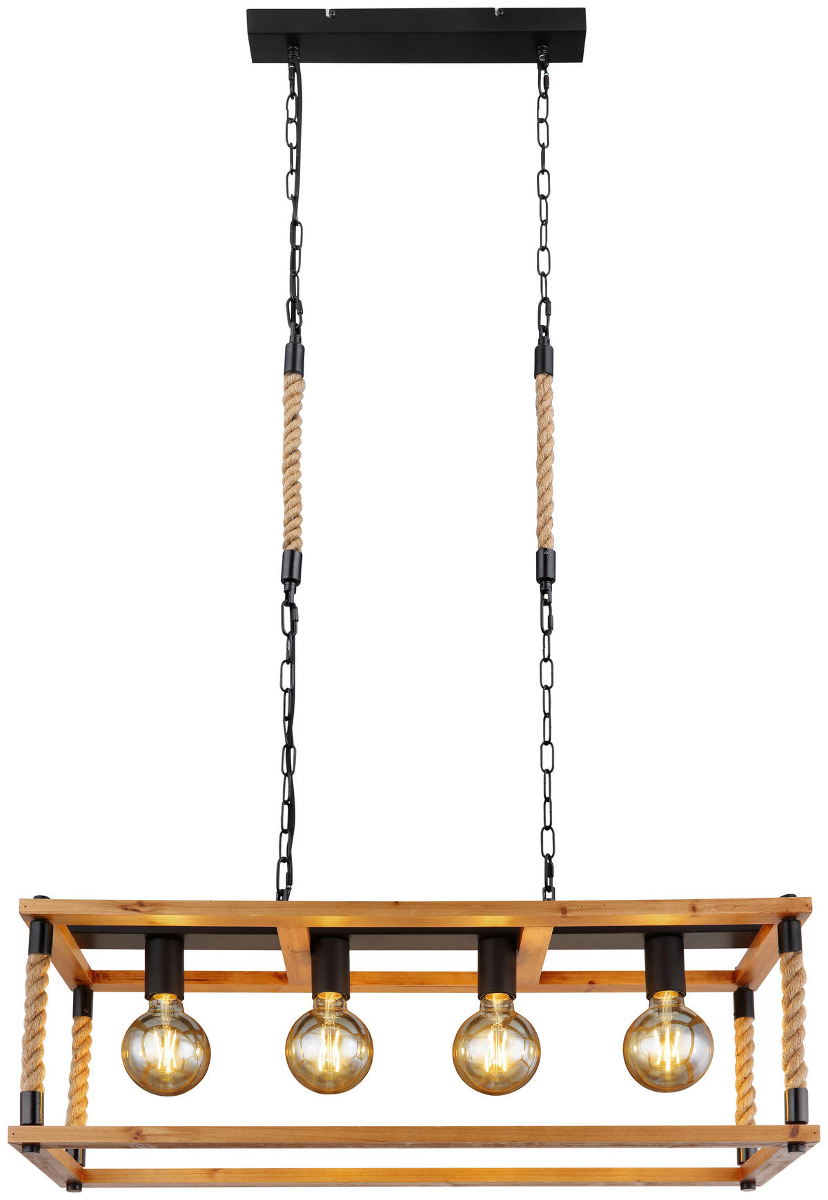 GLOBO Pendelleuchte 15691-4H schwarz braun Metall Holz B/H/L: ca. 25x120x80 cm E27 4 Brennstellen VERNON - braun/schwarz (80,00/25,00/120,00cm) - GLOBO