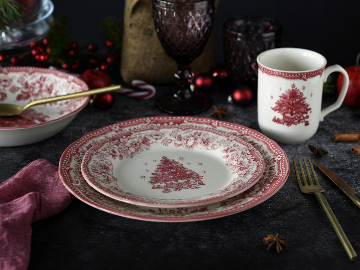 CreaTable Kombiservice Tannenbaum rot Steingut 16 tlg. Tannenbaum - rot - CreaTable