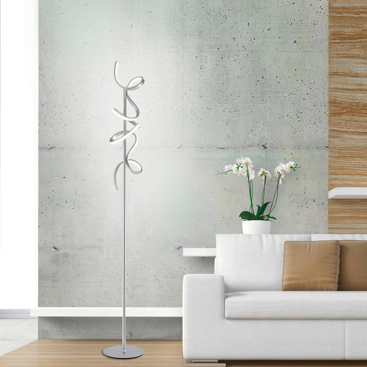 Just Light LED-Stehleuchte CURLS 19031-21 weiß silber Alu B/H: ca. 22x156 cm 2 Brennstellen CURLS - weiß/silber (22,00/156,00cm) - Just Light