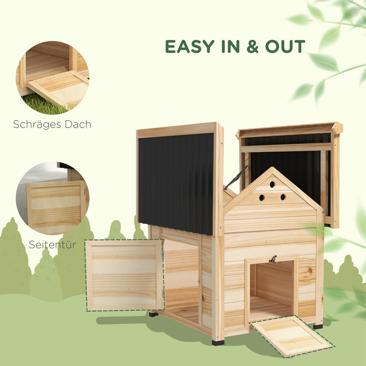 PawHut Tier-Zubehör natur Holz B/H/L: ca. 90x78x92 cm Entenhaus - natur (92,00/90,00/78,00cm) - PawHut