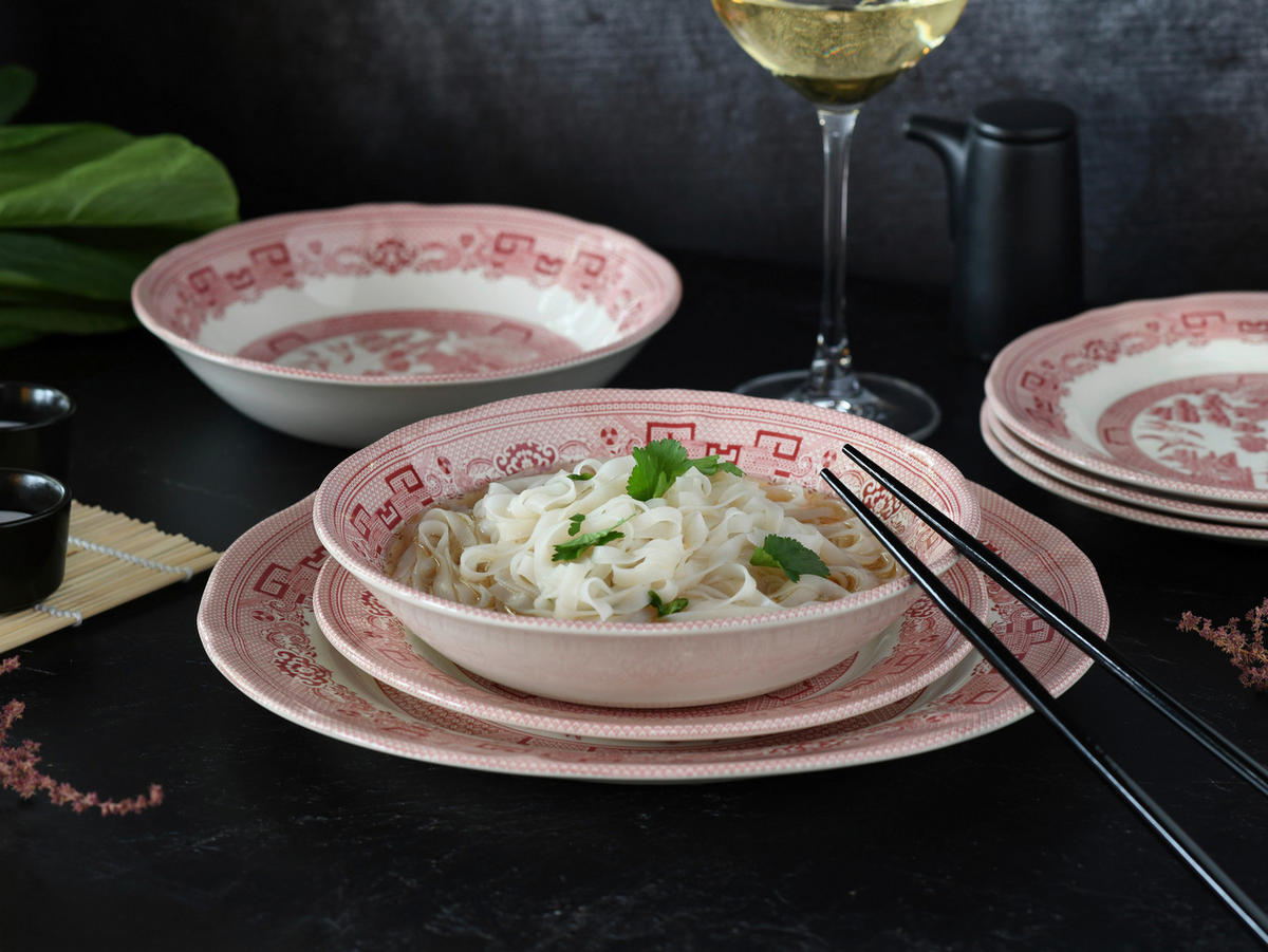CreaTable Tafelservice China Town rot Steingut 18 tlg. China Town - rot (31,00/30,00/32,00cm) - CreaTable