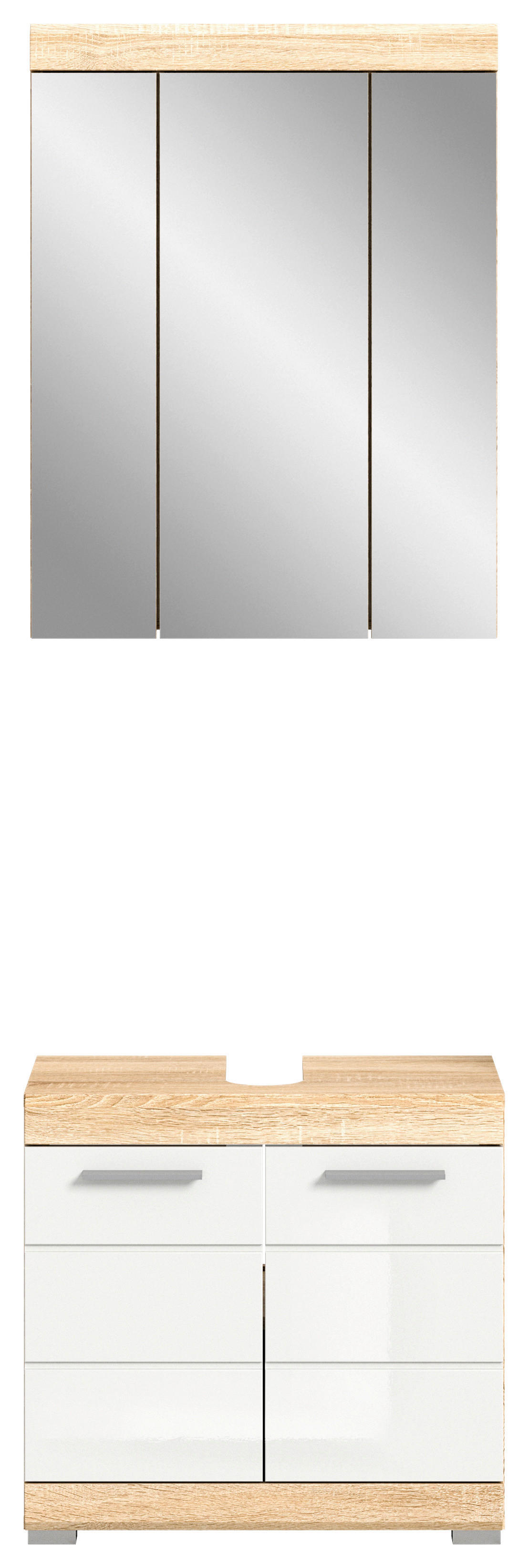 Badezimmer-Set LAMBADA Eiche Sonoma Nachbildung weiß Hochglanz B/H/T: ca. 60x191x34 cm LAMBADA - Eiche/weiß (60,00/191,00/34,00cm) - xonox.home