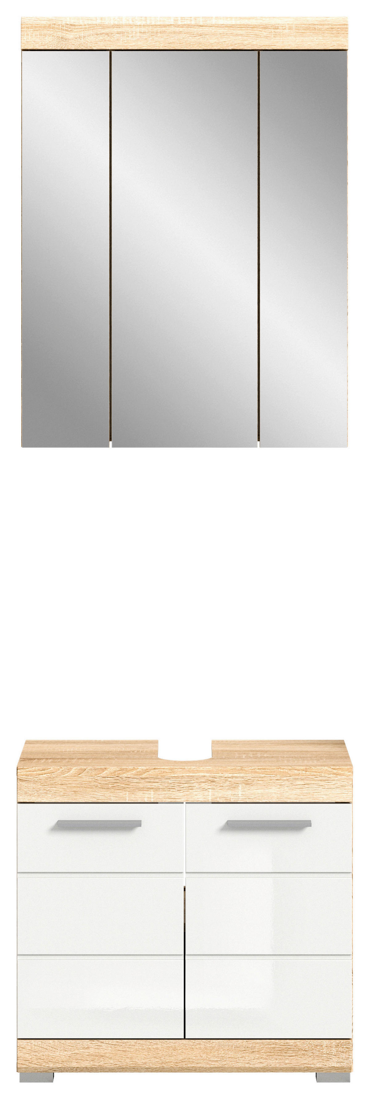 Badezimmer-Set LAMBADA Eiche Sonoma Nachbildung weiß Hochglanz B/H/T: ca. 60x191x34 cm LAMBADA - Eiche/weiß (60,00/191,00/34,00cm) - xonox.home