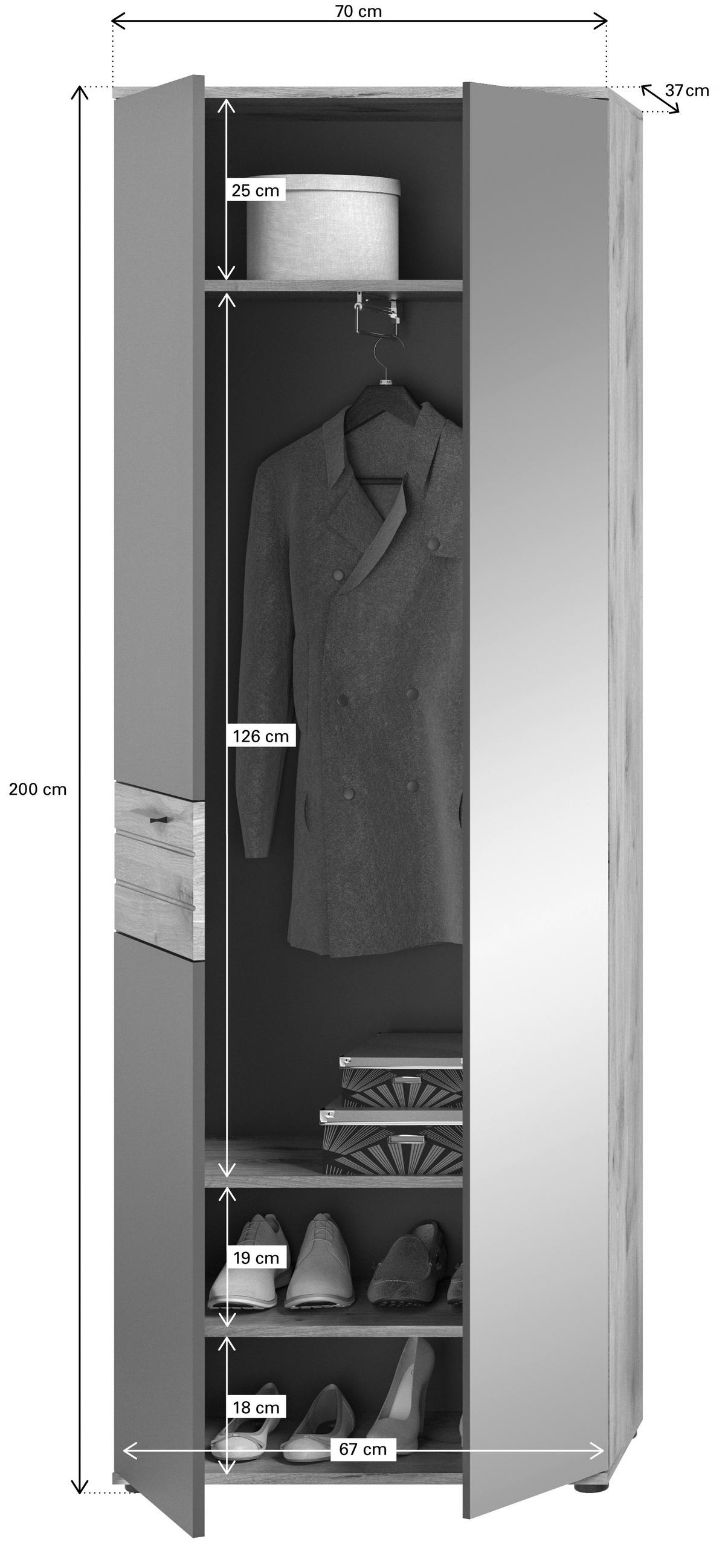 Garderobenschrank Mason Nox Oak Nachbildung dunkelgrau B/H/T: ca. 70x200x37 cm Mason - dunkelgrau (70,00/200,00/37,00cm)
