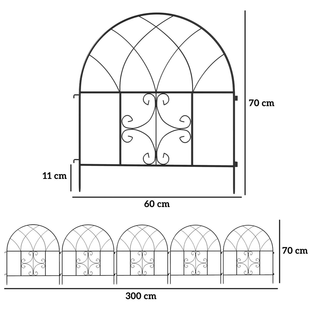 Outsunny Gartenzaun schwarz Stahl B/H/L: ca. 1x70x300 cm Gartenzaun - schwarz (300,00/1,00/70,00cm) - Outsunny