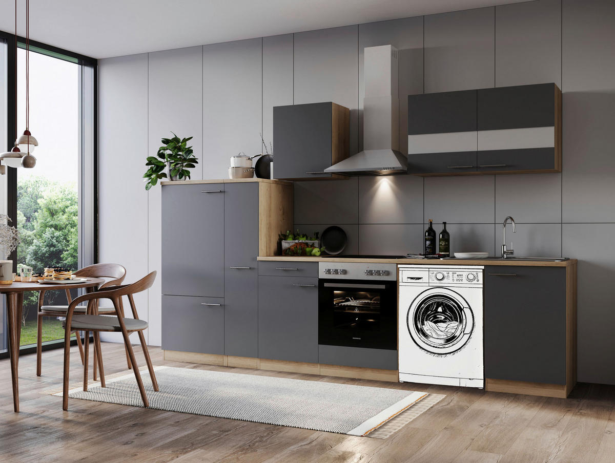 Respekta Küchenblock Merle grau B/H/T: ca. 310x200x60 cm Merle - Eiche/grau (310,00/200,00/60,00cm) - Respekta