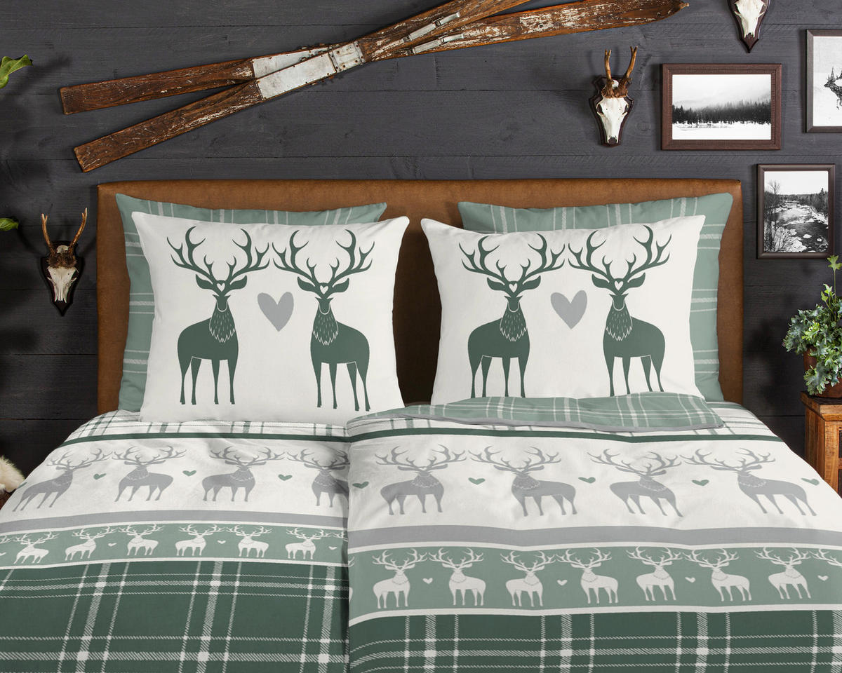 Baumwoll Bettwäsche Bjirk Flanell Bjirk - grün (135,00/200,00cm) - Good Morning