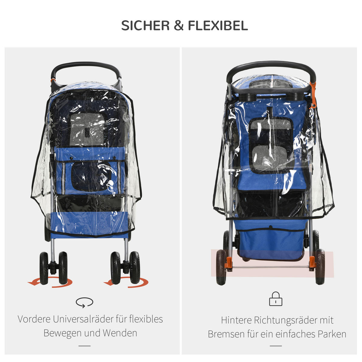 PawHut Hunde-Zubehör blau Edelstahl B/H/L: ca. 45x75x97 cm Hundebuggy - blau (97,00/45,00/75,00cm) - PawHut