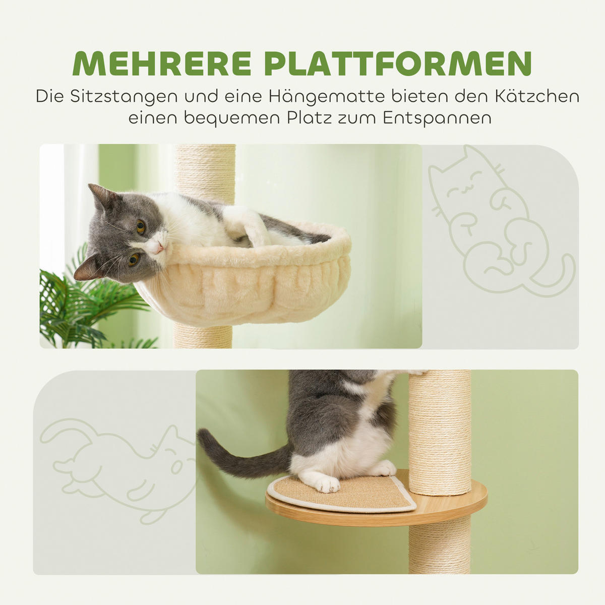 PawHut Kratzbaum Eiche Polyester B/H/L: ca. 40x250x40 cm Kratzbaum - Eiche/cremeweiß (40,00/40,00/250,00cm) - PawHut