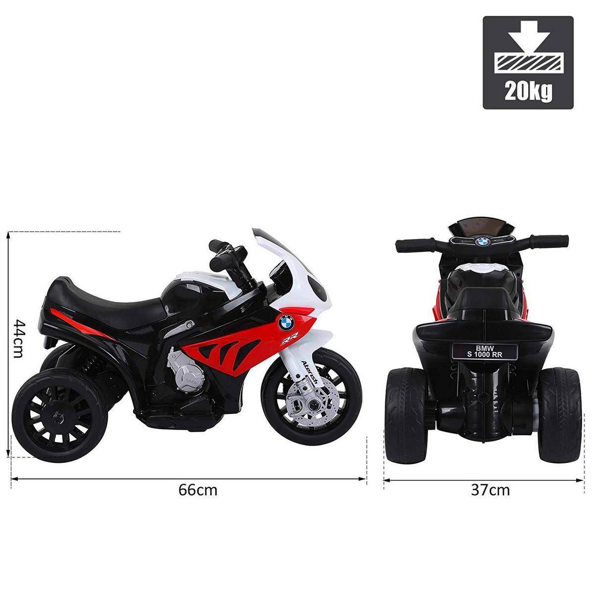 HOMCOM Kindermotorrad BMW S1000RR weiß B/H/L: ca. 37x44x66 cm BMW S1000RR - weiß/rot (66,00/37,00/44,00cm) - HOMCOM